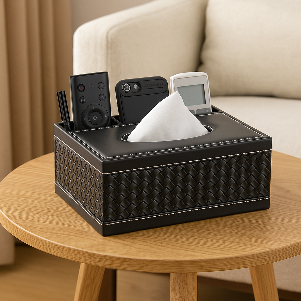 Multifunctional Leather Tissue Box Organizer