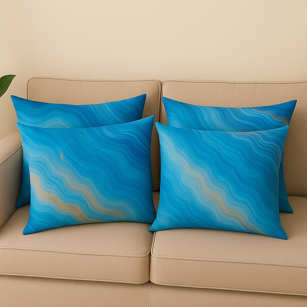 Blue Wave Pattern Throw Pillows