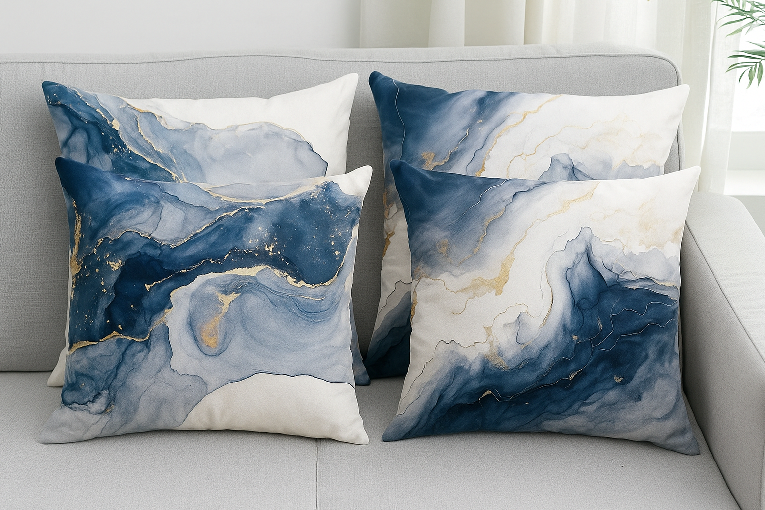 Abstract Blue and Gold Throw Pillows