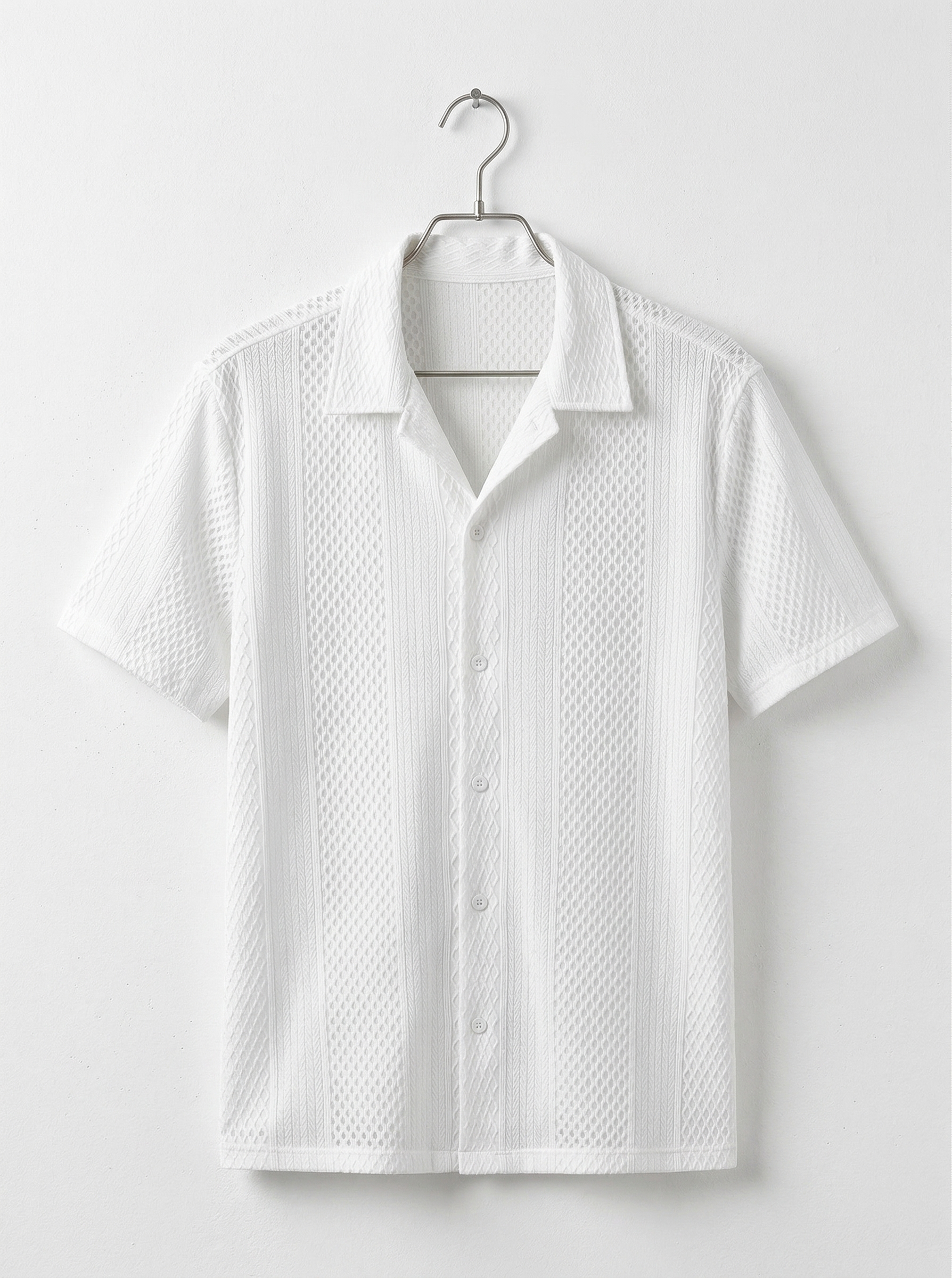White Textured Short Sleeve Shirt