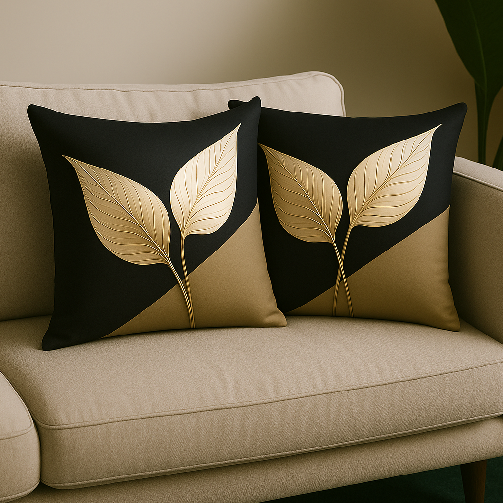 Golden Leaf Pattern Throw Pillows