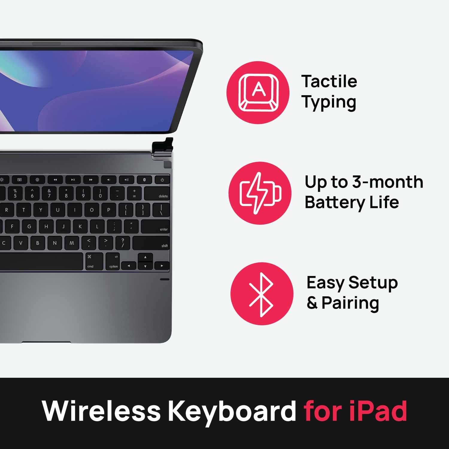 Brydge Keyboard for iPad | Aluminum Wireless Bluetooth 4.2 Keyboard with Backlit Keys | Long Battery Life | (Space Gray)