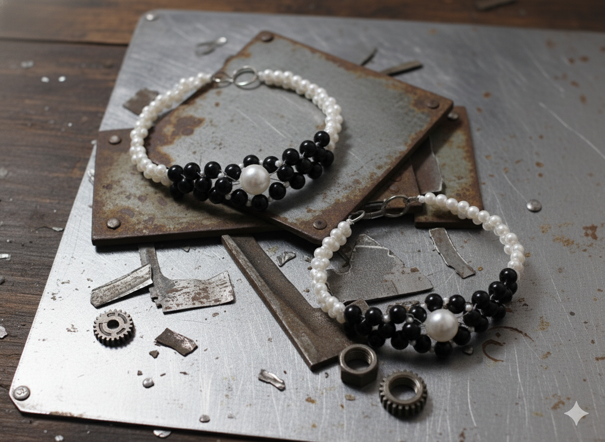 ​🖤 Collar "Dama de la Camelia" - Perlas Clásicas Bicolor