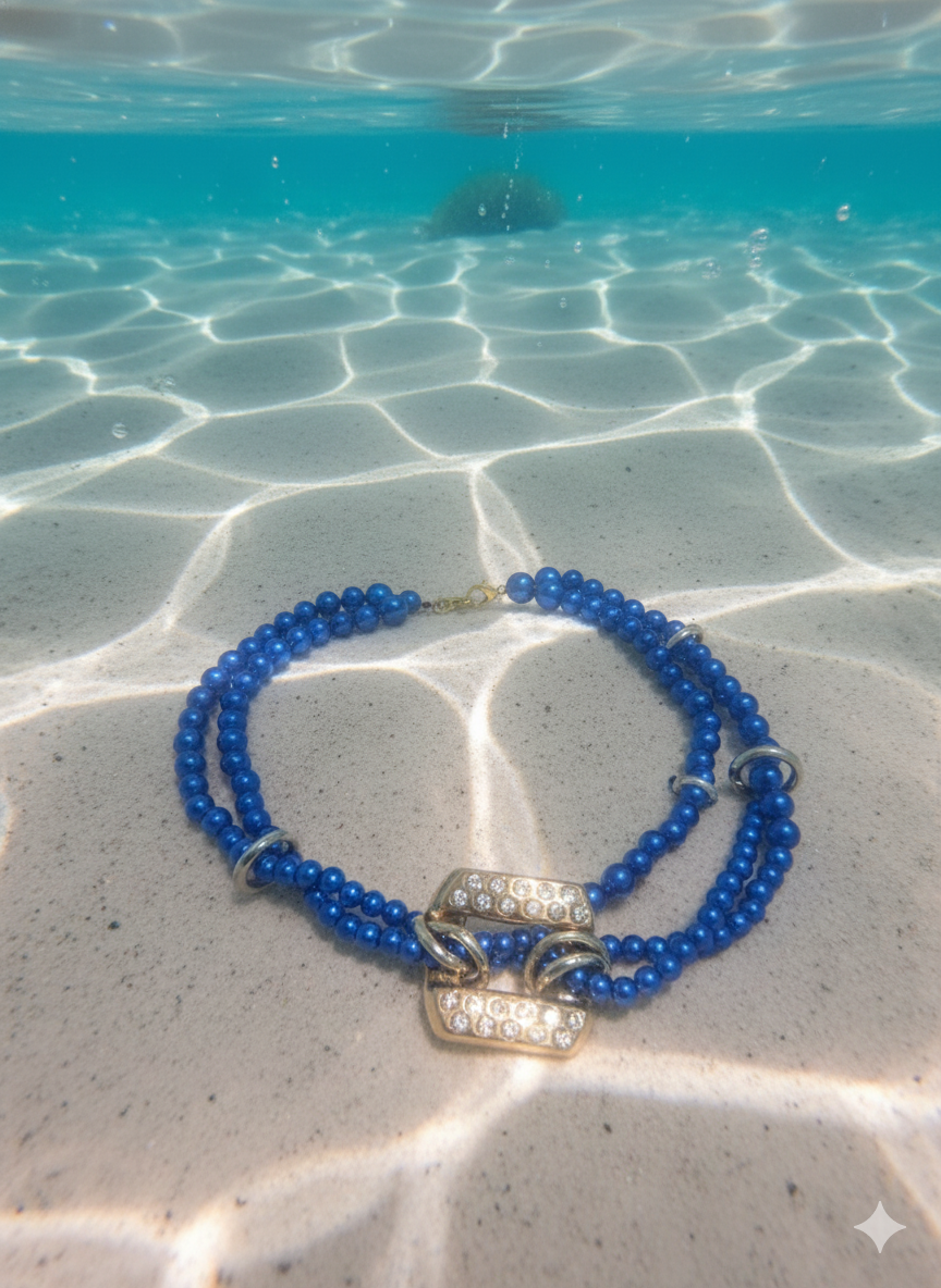 ​💙 Collar "Royal Blue" - Doble Hebra y Broche de Diamantes (Falsos)