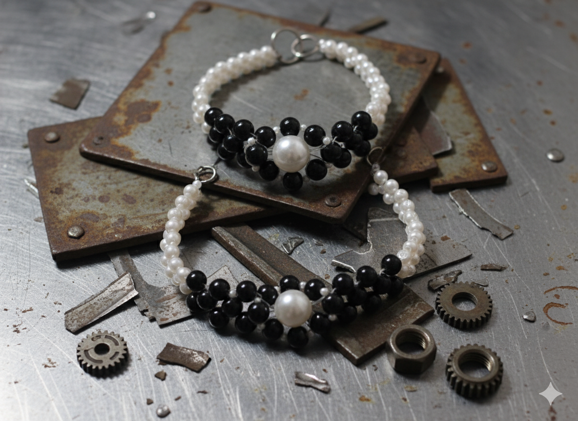 ​🖤 Collar "Dama de la Camelia" - Perlas Clásicas Bicolor