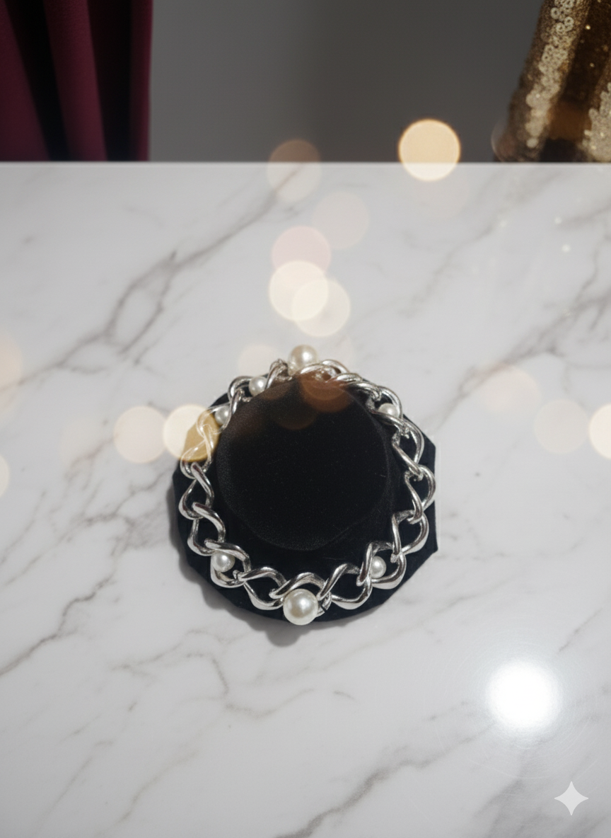 Collar "Diva Canina/Felina" con Perla y Eslabones de Cadena