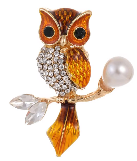 Crystal Owl Brooch