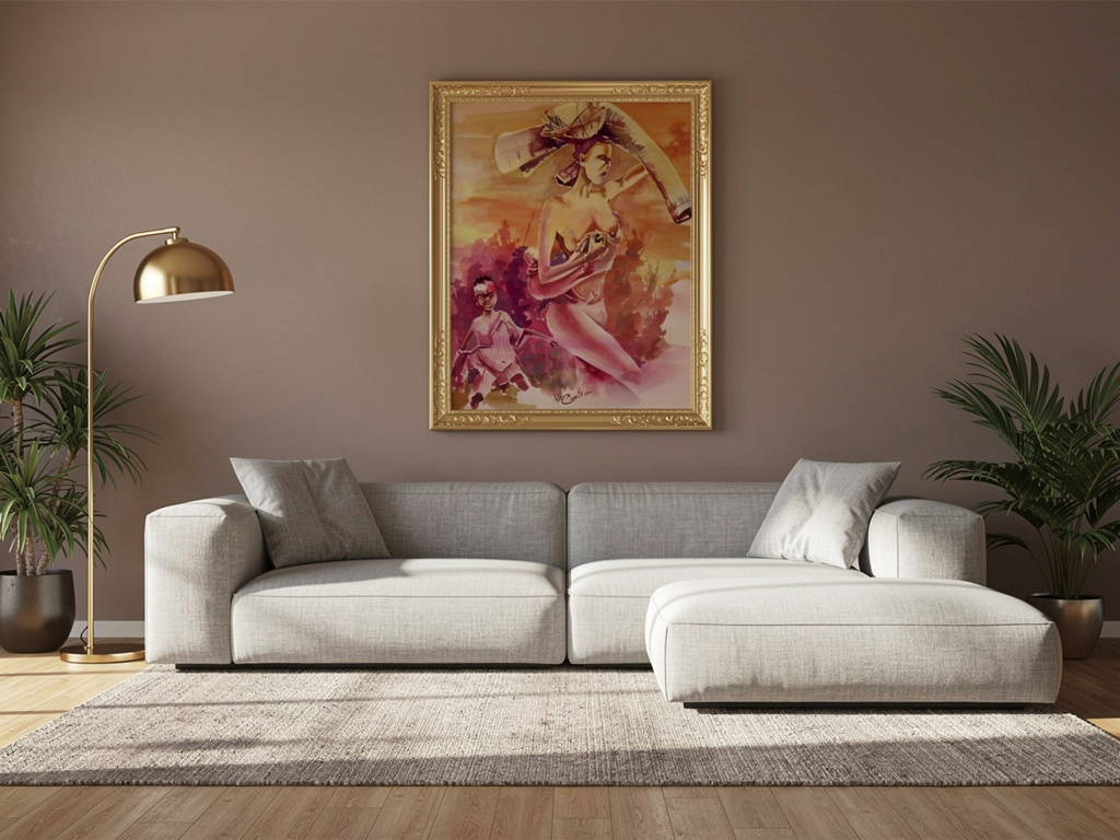 African Village Life Watercolor Painting