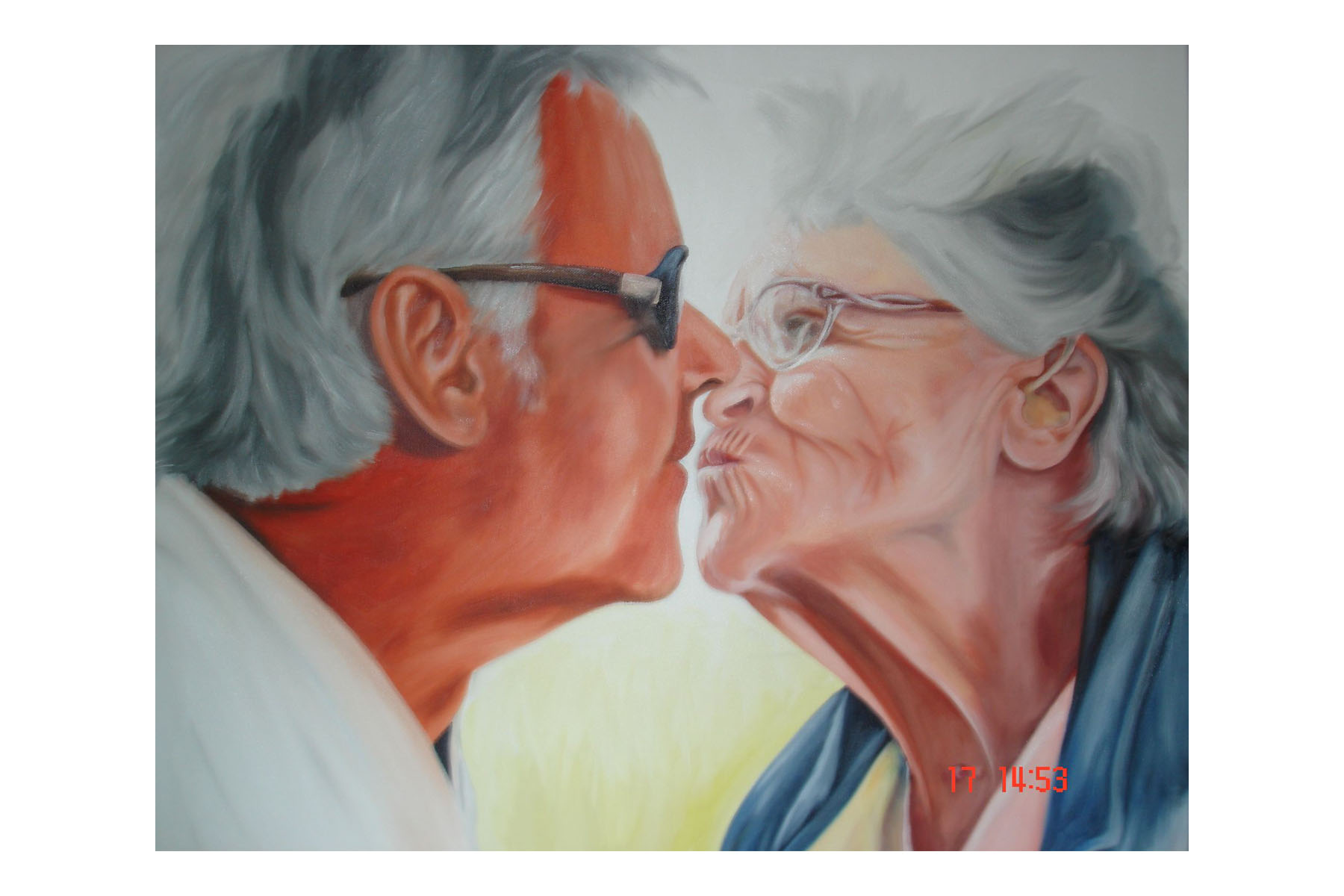 Hand-Painted Portrait of Elderly Couple