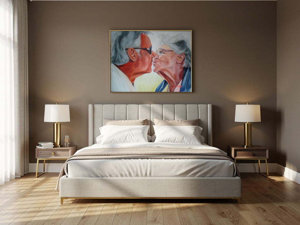 Hand-Painted Portrait of Elderly Couple