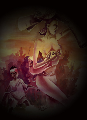 African Village Life Watercolor Painting