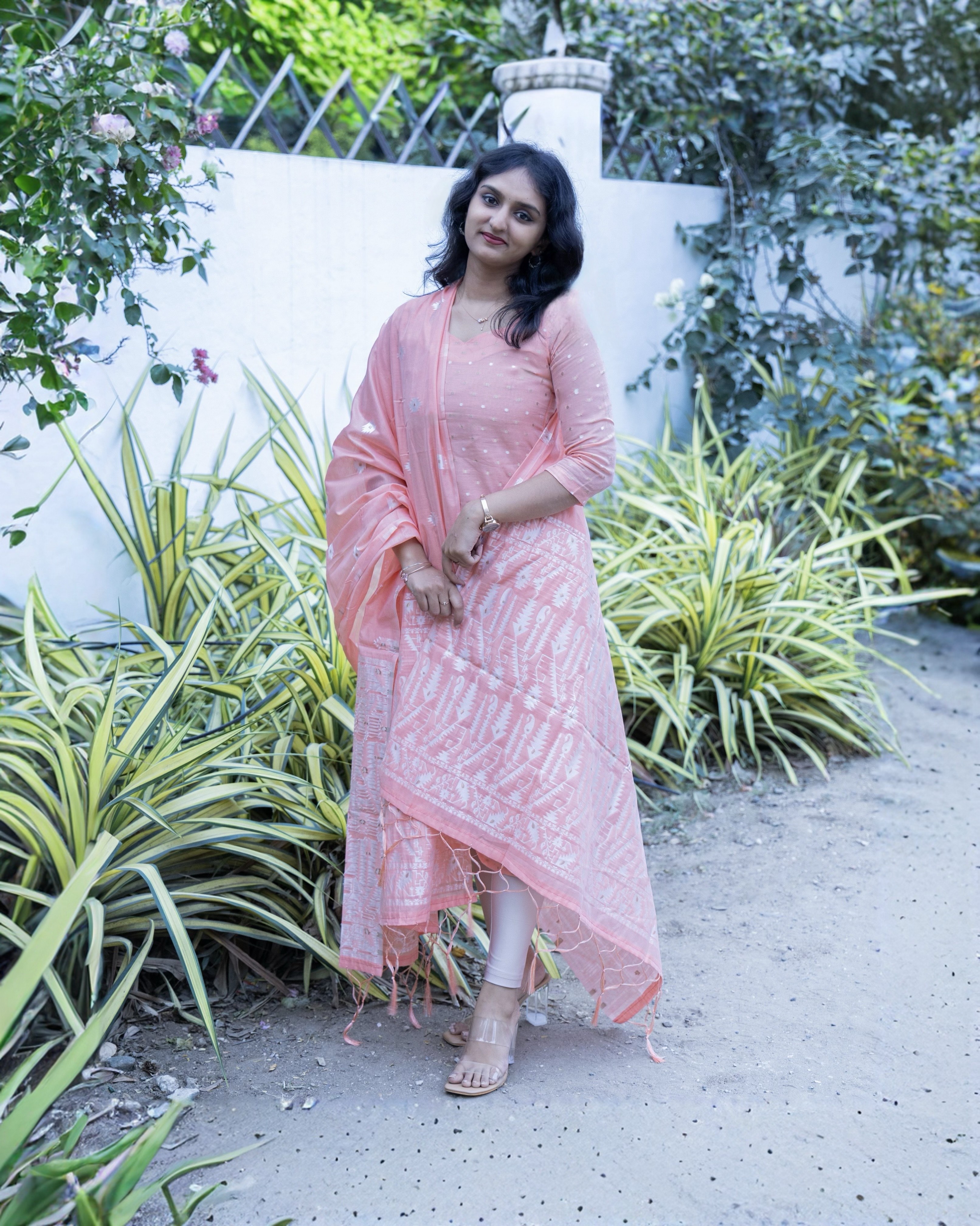 TARA- Peach Silk Cotton Top and Silk Dupatta (DH12)