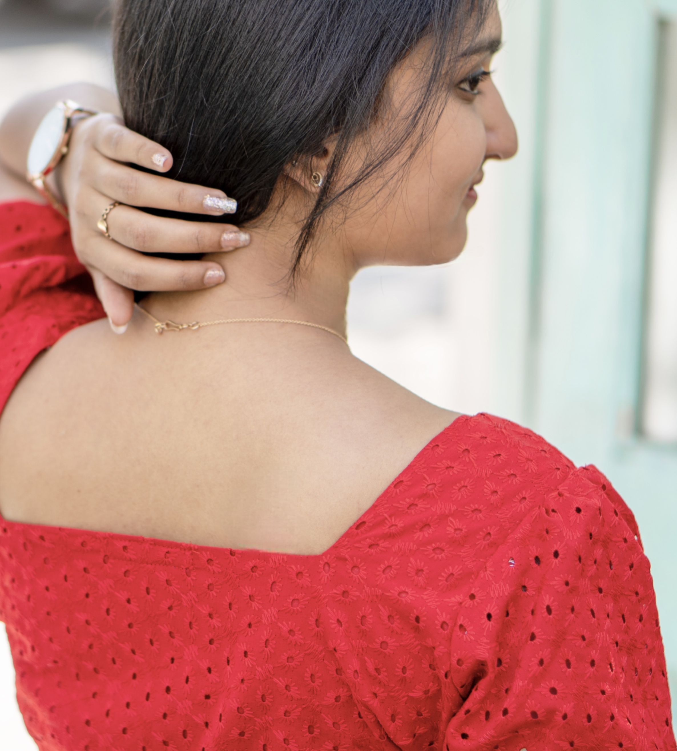 Chic Red Peplum Top (DH16)