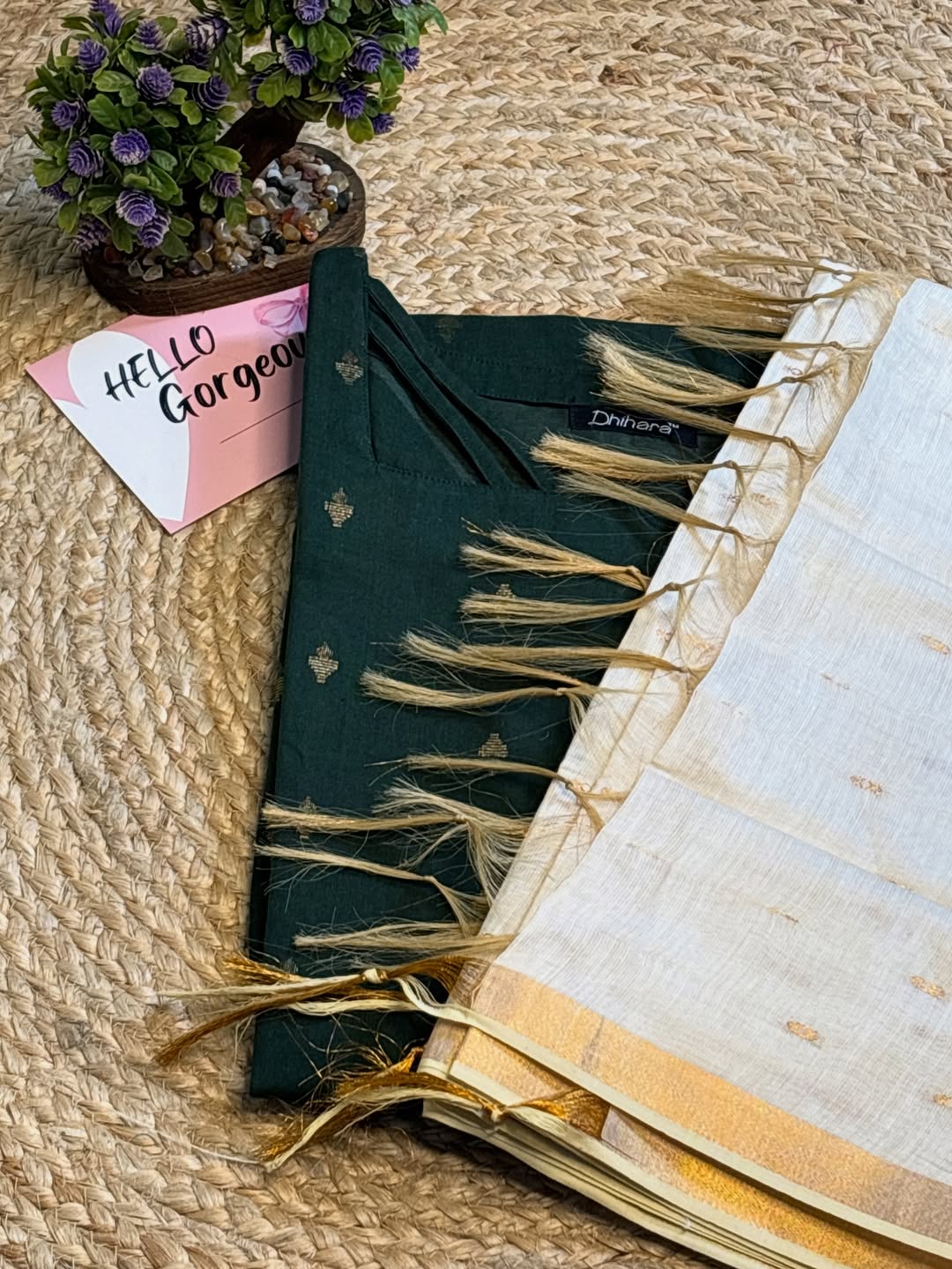 MAYURA- Cotton Zari Butta Top with Silk Dupatta (DH09)