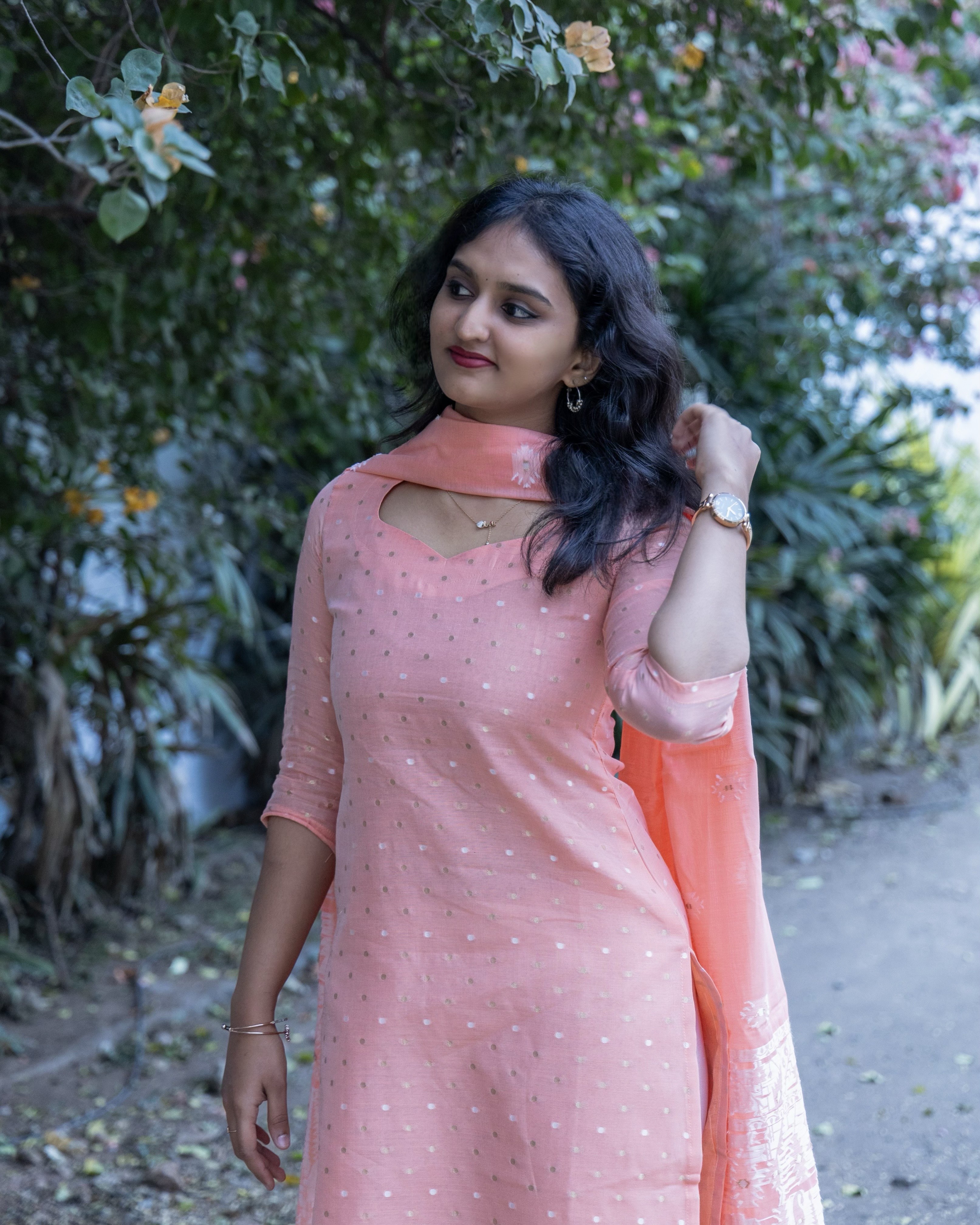 TARA- Peach Silk Cotton Top and Silk Dupatta (DH12)