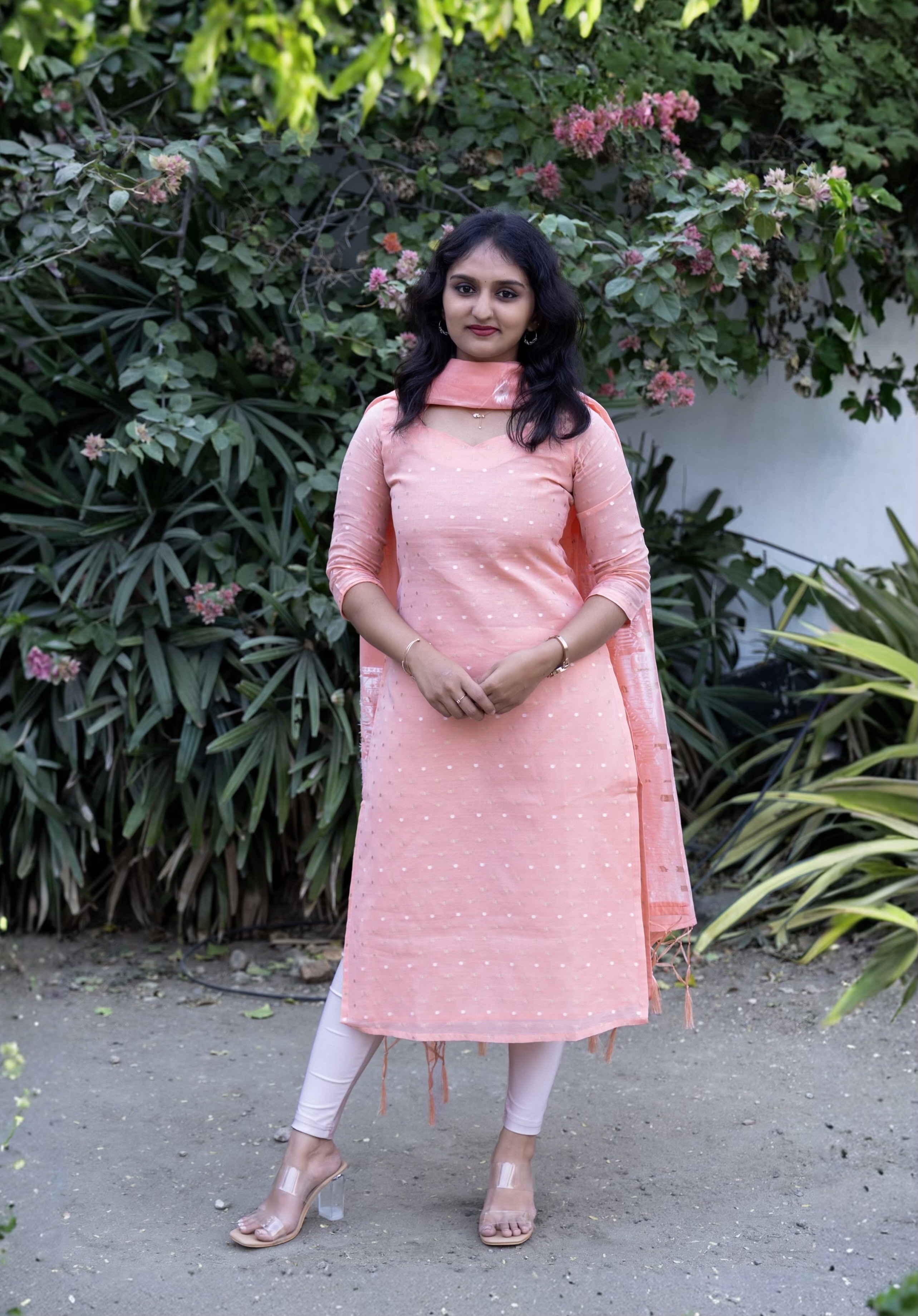 TARA- Peach Silk Cotton Top and Silk Dupatta (DH12)