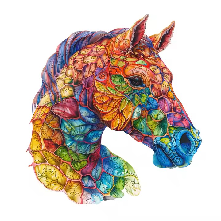 Puzzle en Bois - Tête de Cheval Psychédélique