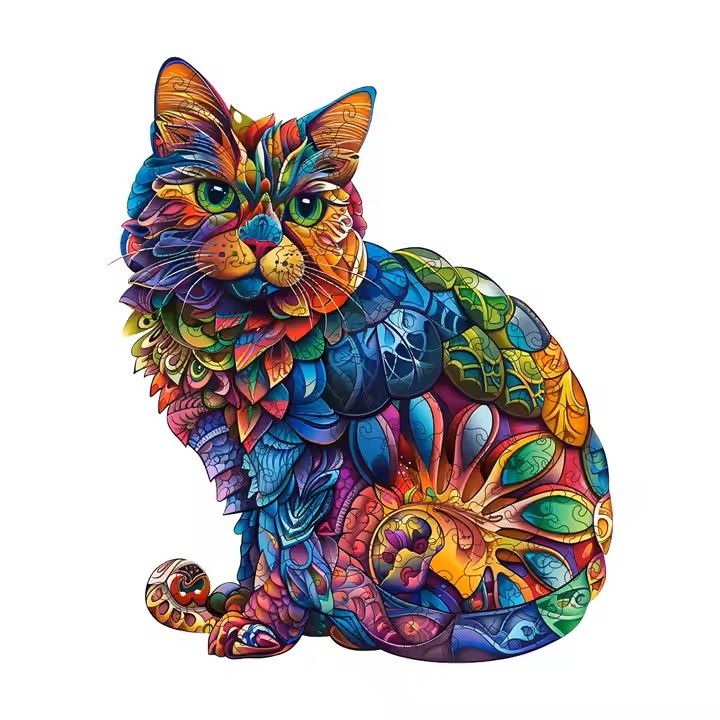 Puzzle en Bois - Le Chat Coloré Psychédélique 