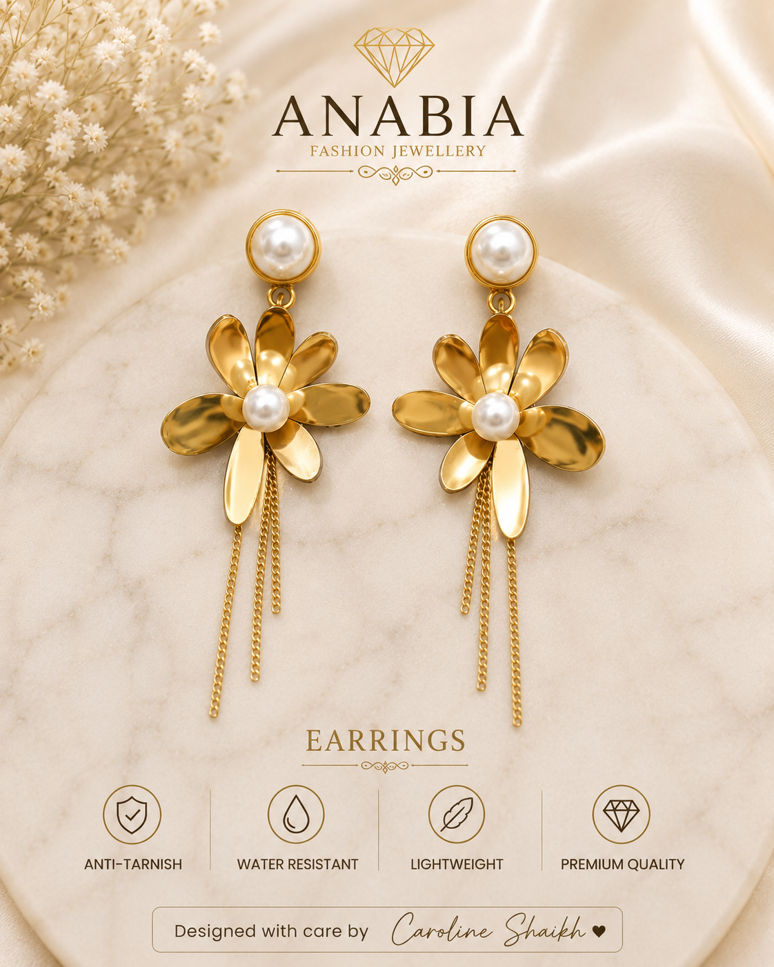 Floral Pearl Drop Earrings korean design 