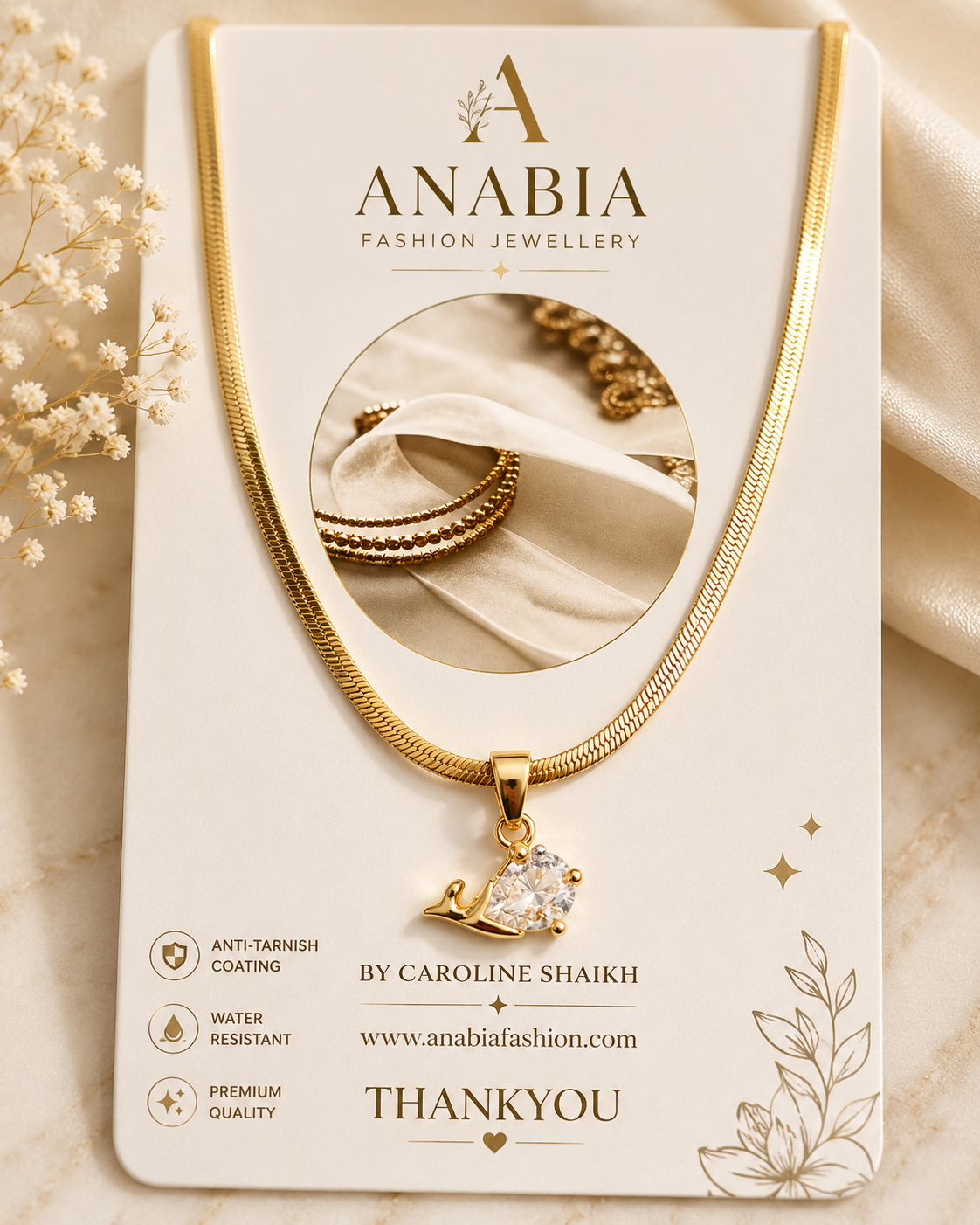 Gold-Plated Crystal Pendant Necklace
