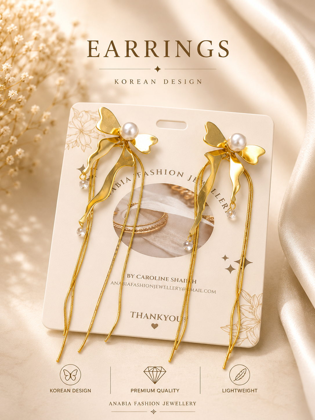Ribbon Pearl Drop Earrings