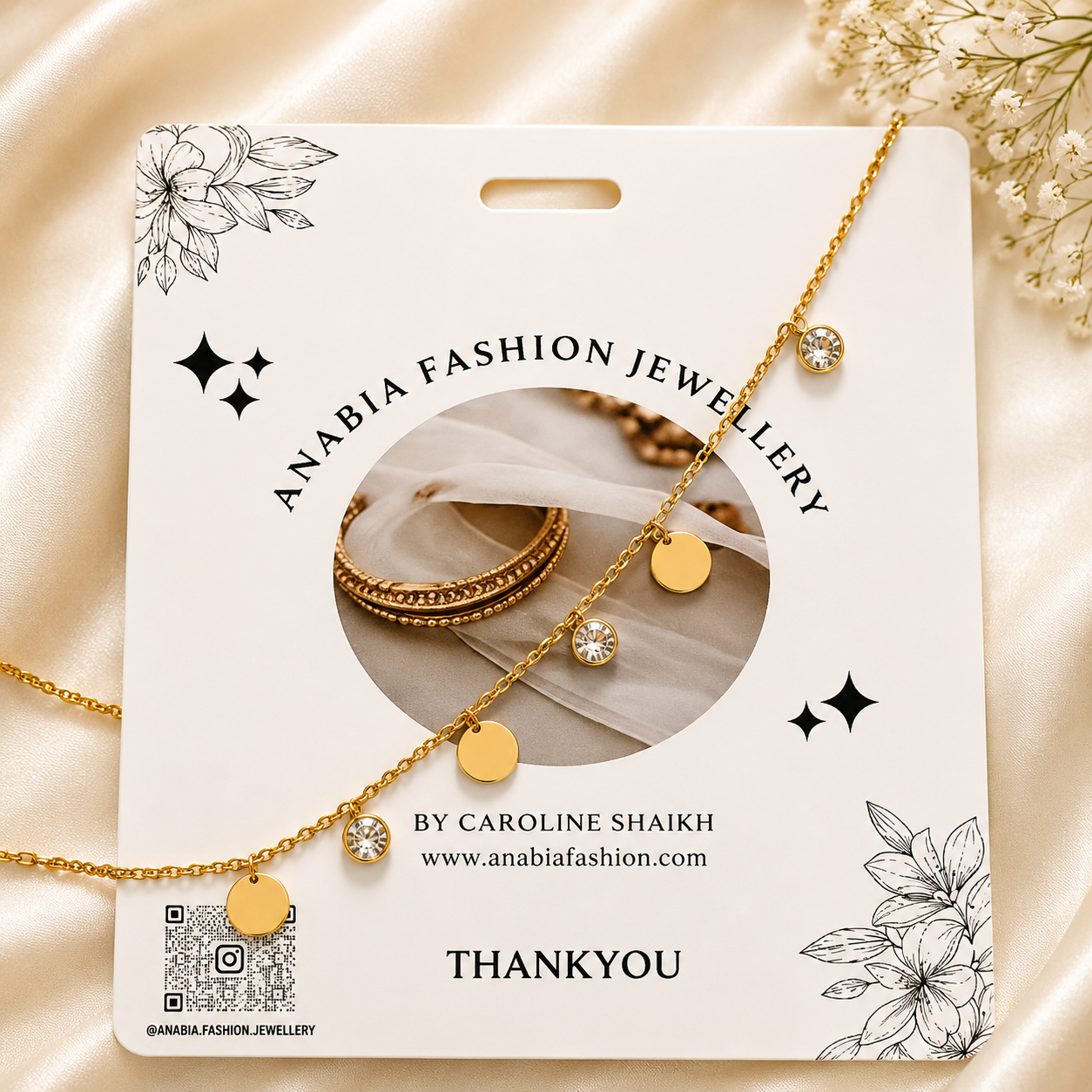 Gold Plated Disc & Crystal Charm Bracelet