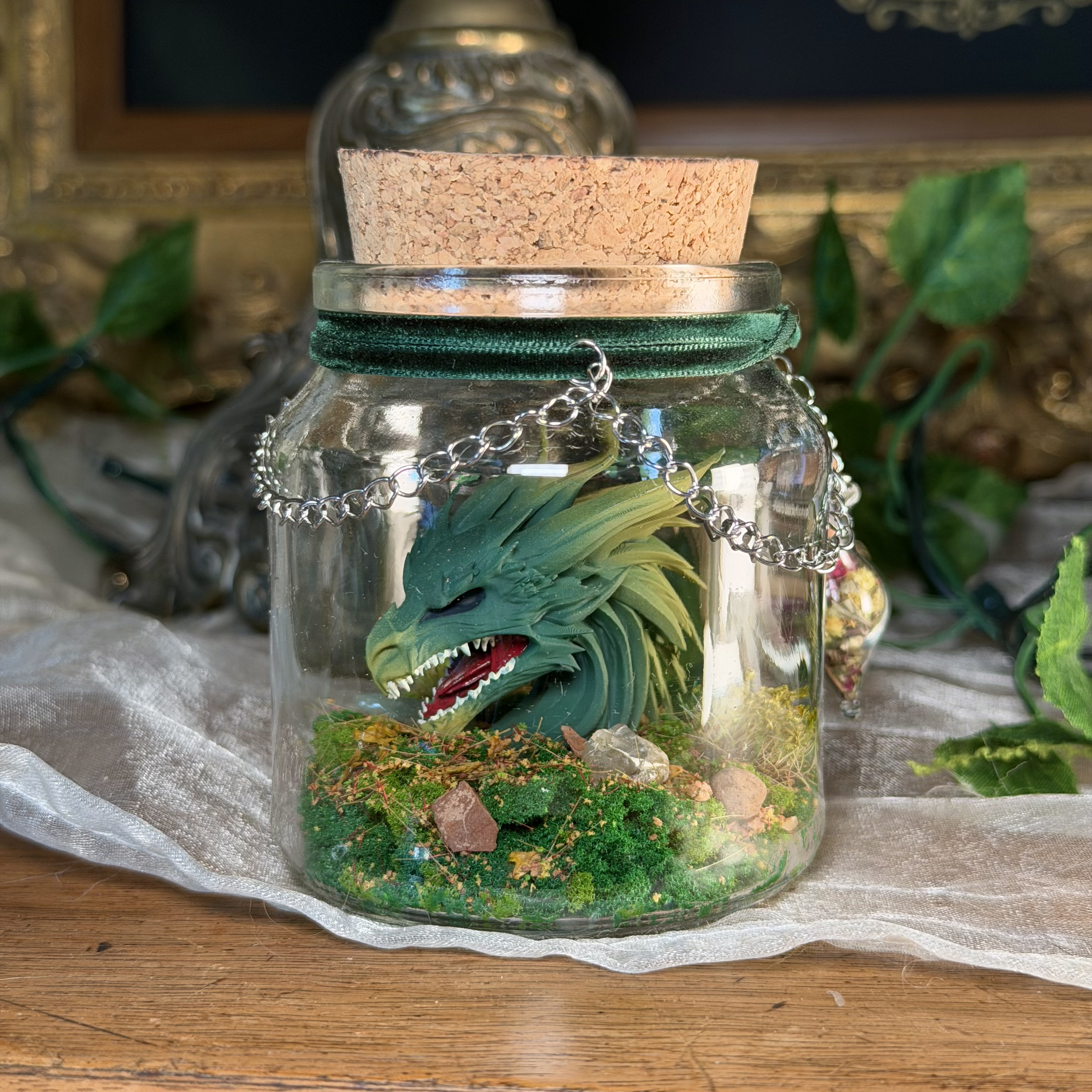 Drache mittleres Korkenglas Miniatur & LED