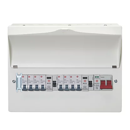 Wylex 16-Module 9-Way Populated High Integrity Dual RCD Consumer Unit with SPD