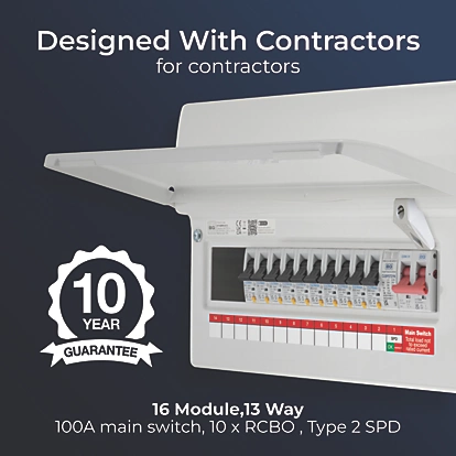 British General Circuit Protection 13-Module 13-Way Part-Populated High Integrity Main Switch Consumer Unit with SPD