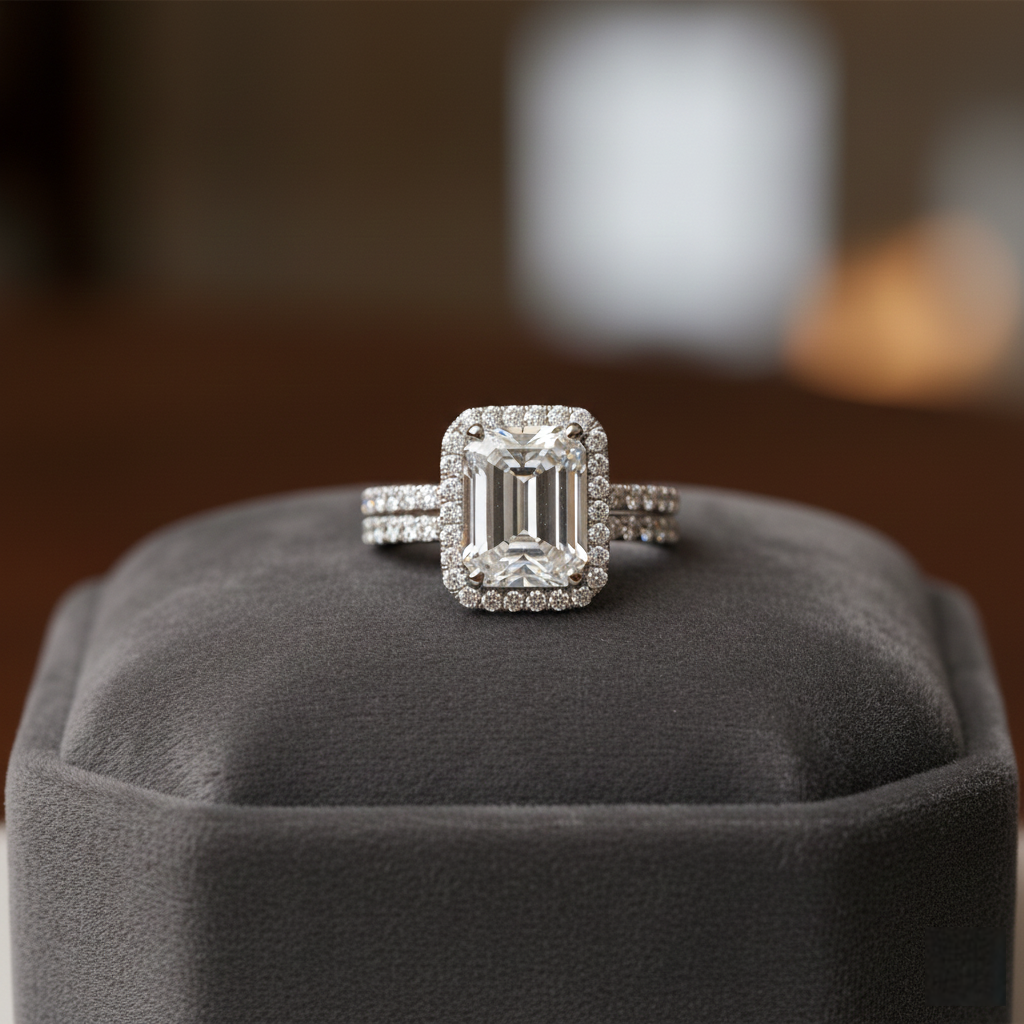 Emerald Cut Diamond Halo Ring