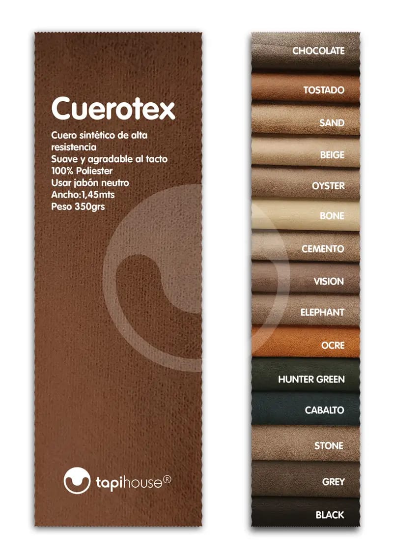 Diferentes tipos de telas y cueros de diferentes colores en las que trabajamos a pedido del cliente.