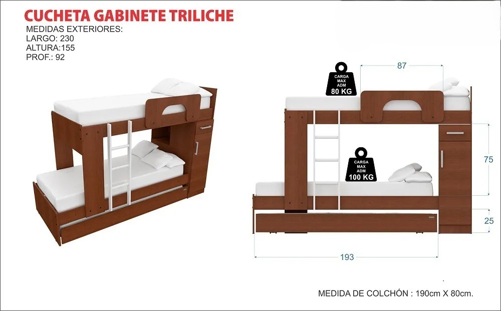 Cama triple cucheta