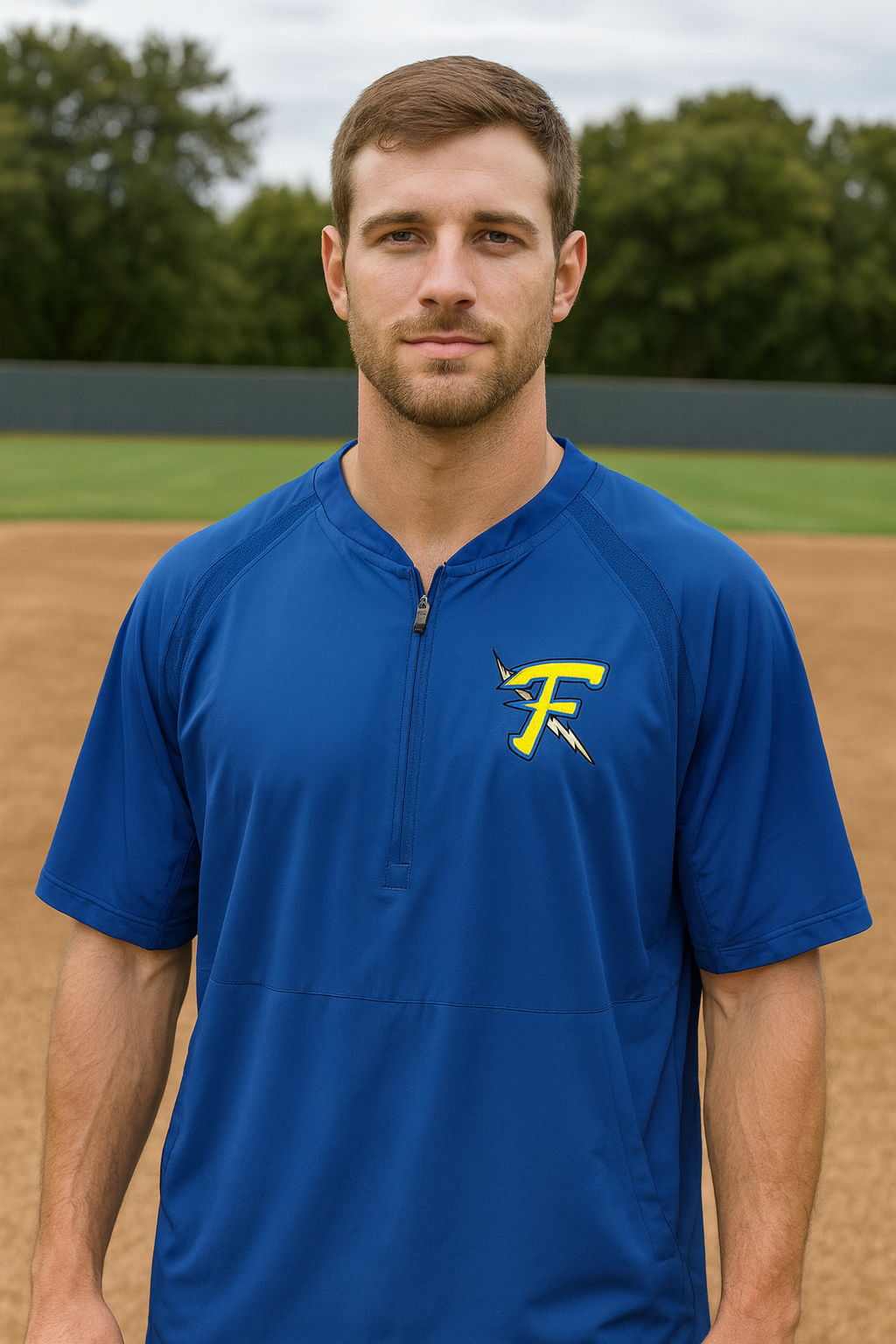 Flash embroidered Baseball 1/2-Zip Short Sleeve pull over Jacket