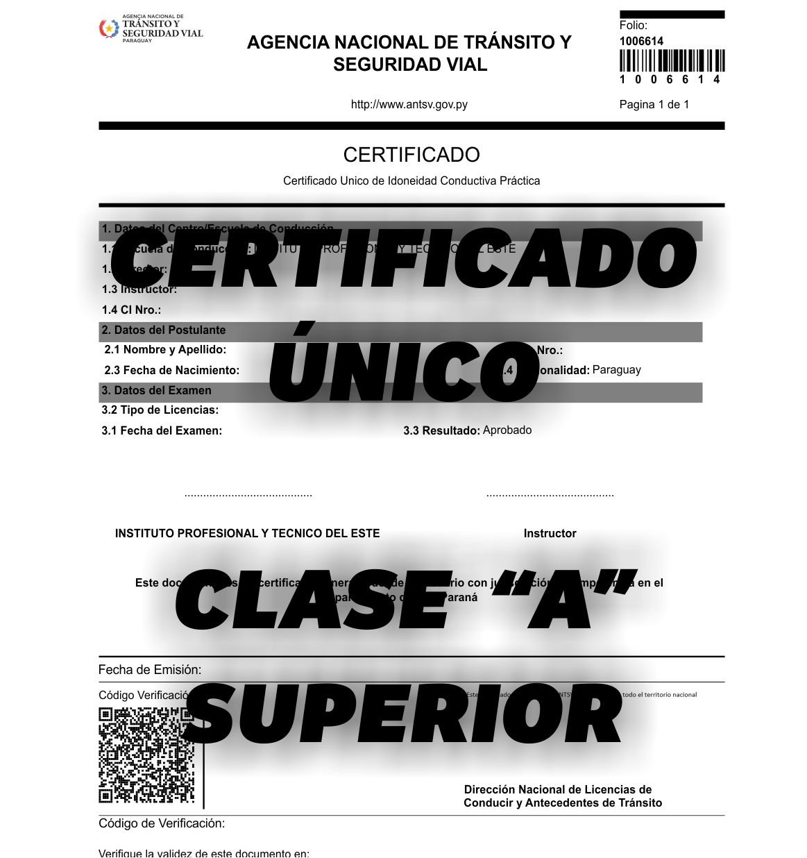 Certificado Único - Clase A SUPERIOR