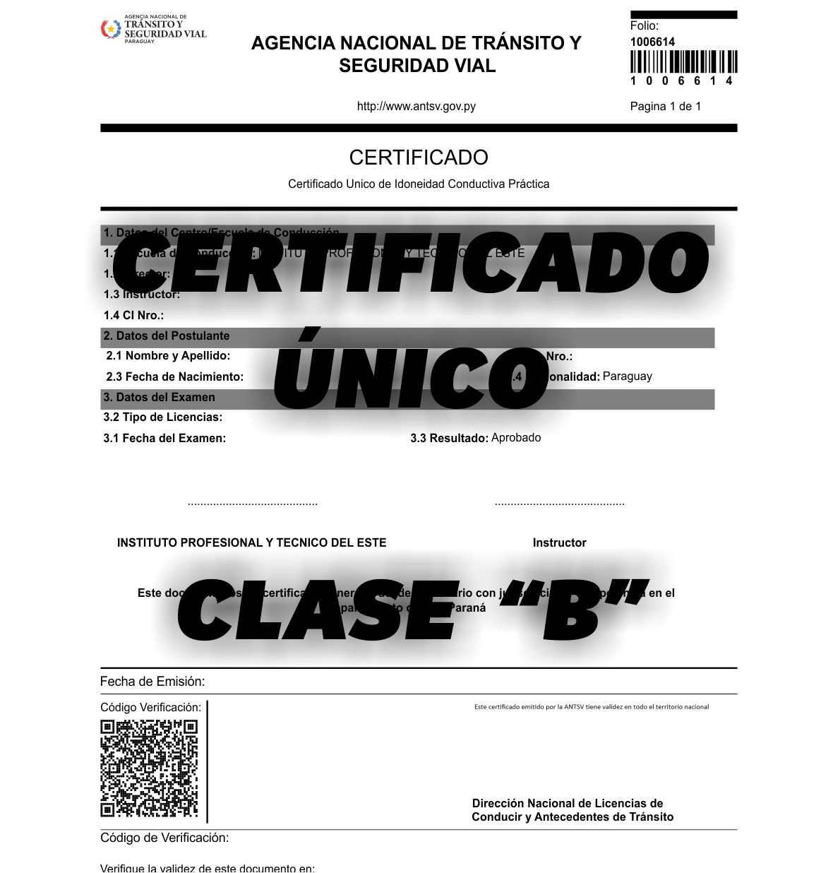 Certificado Único - Clase B