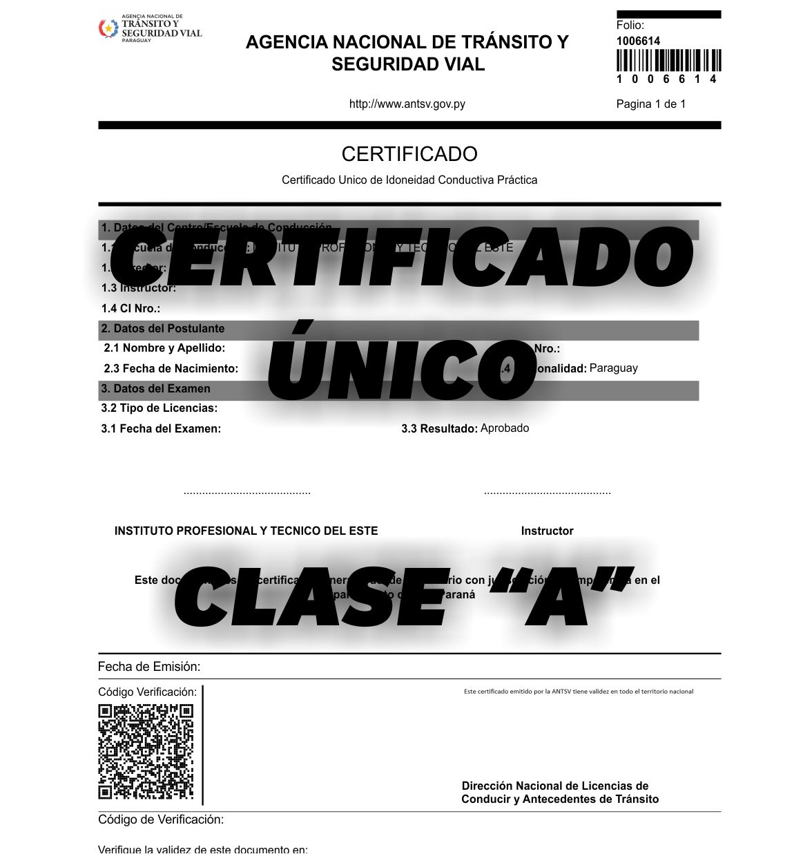 Certificado Único - Clase A