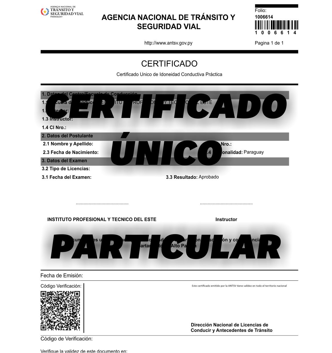 Certificado Único - Particular