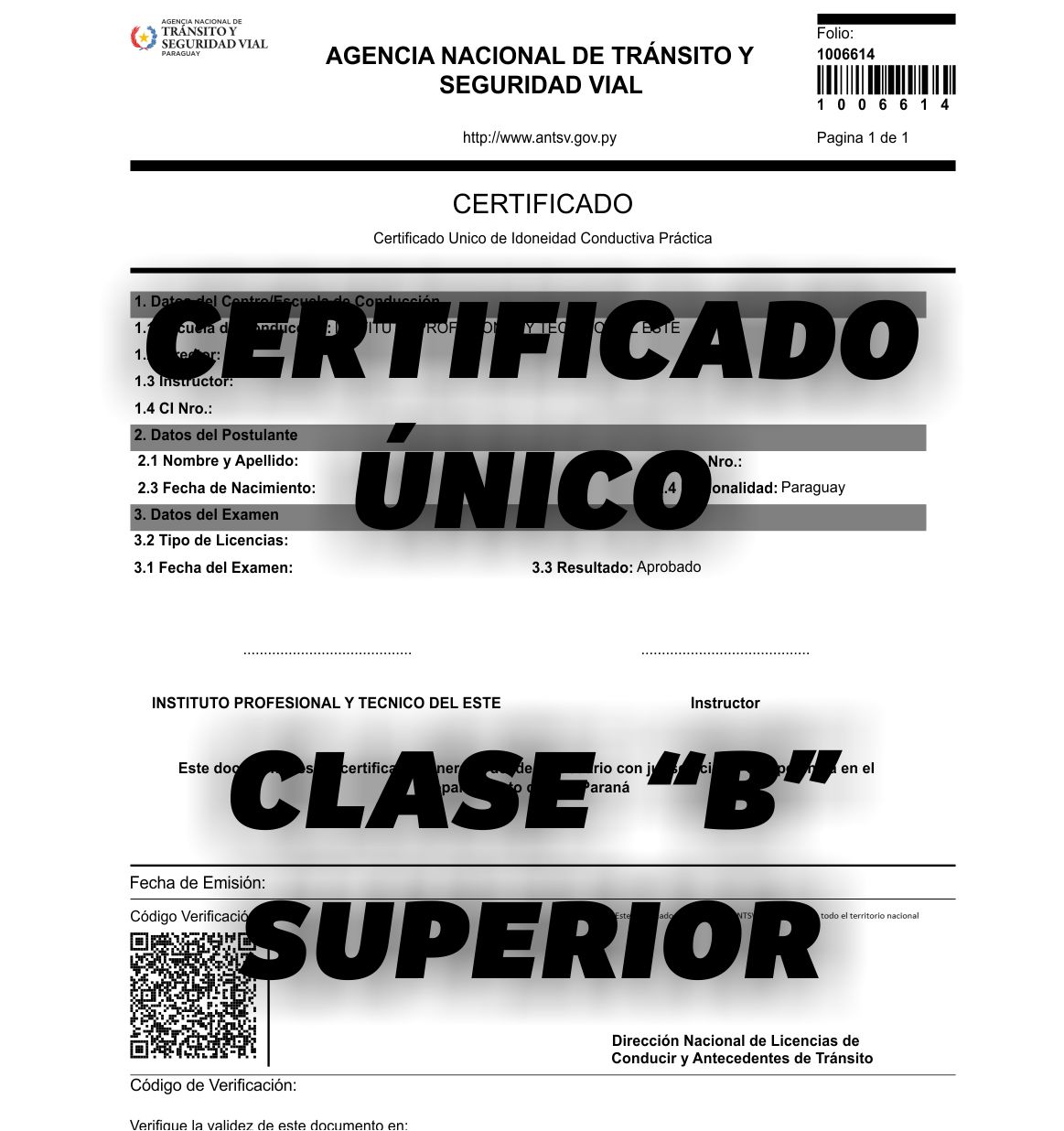 Certificado Único - Clase B SUPERIOR