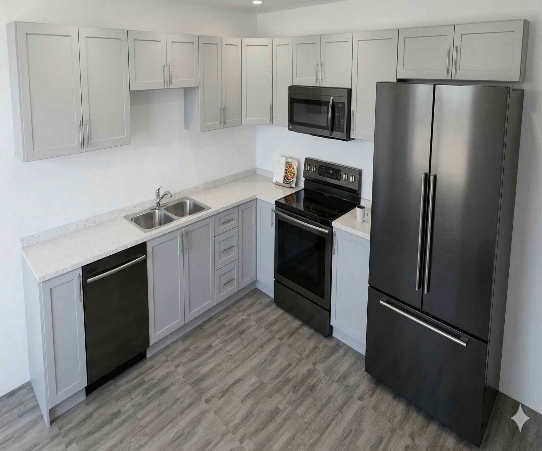 Light Grey Shaker Kitchen Cabinet Set – L Shape Layout