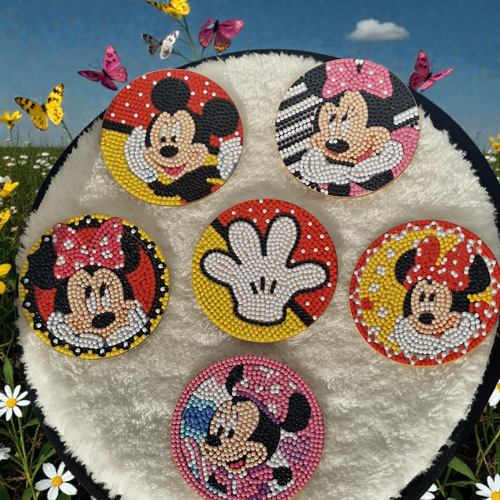 Base de copos decorativos Minnie e Mickey