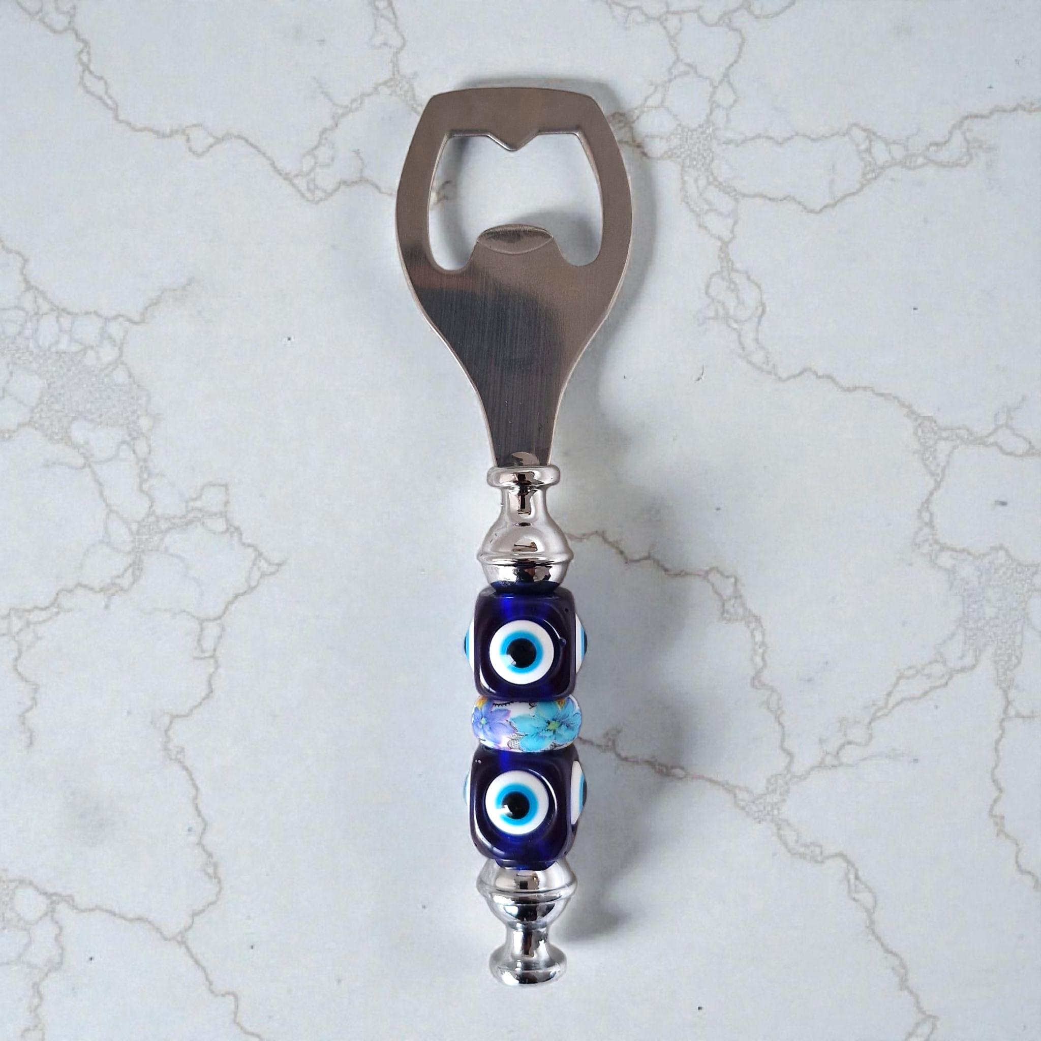 Abridor de garrafas com contas decorativas olho turco