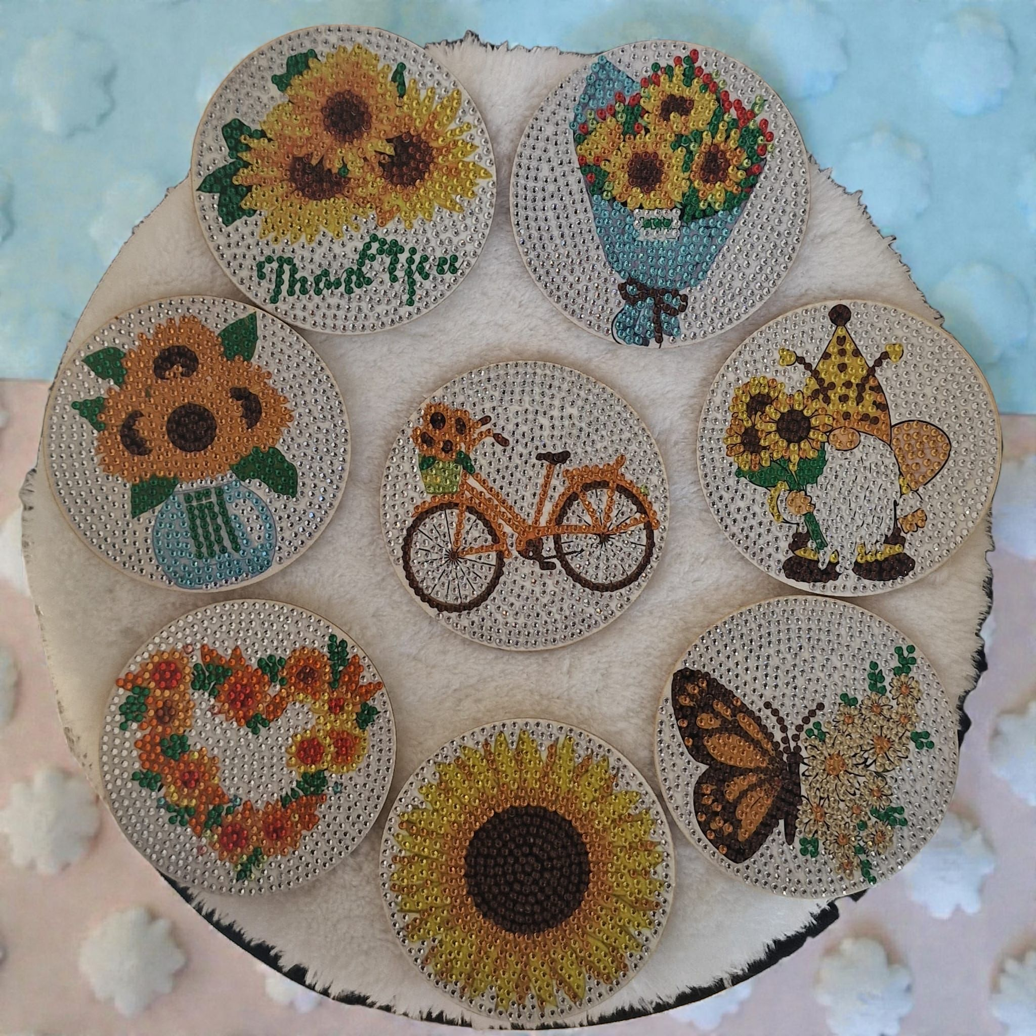 Base de copos com diamante com tema Girassol