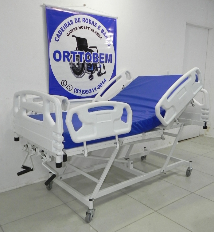 Cama Hospitalar 3 Manivelas Regulagem de Altura com Colchão Impermeável Completa