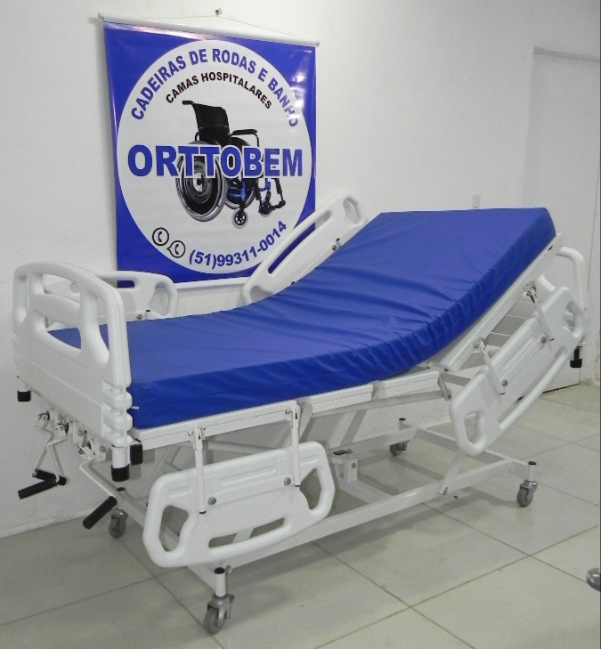 Cama Hospitalar 3 Manivelas Regulagem de Altura com Colchão Impermeável Completa