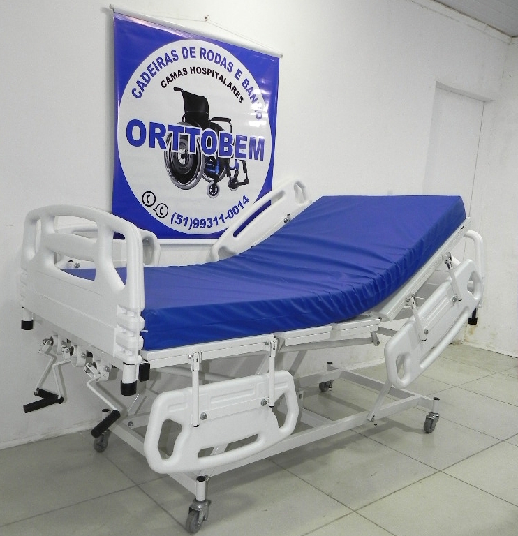 Cama Hospitalar 3 Manivelas Regulagem de Altura com Colchão Impermeável Completa