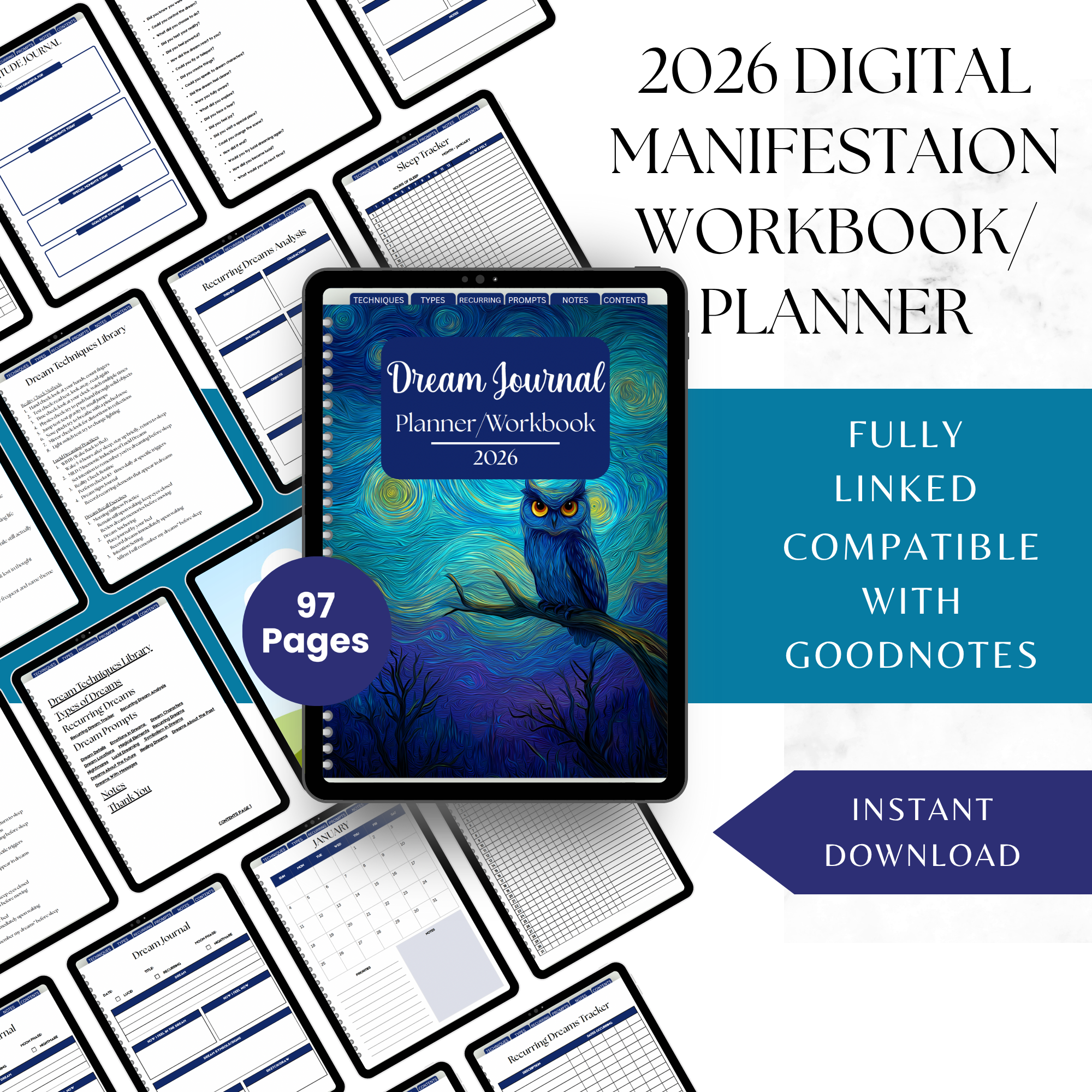 2026 Dream Journal Digital Planner Workbook
