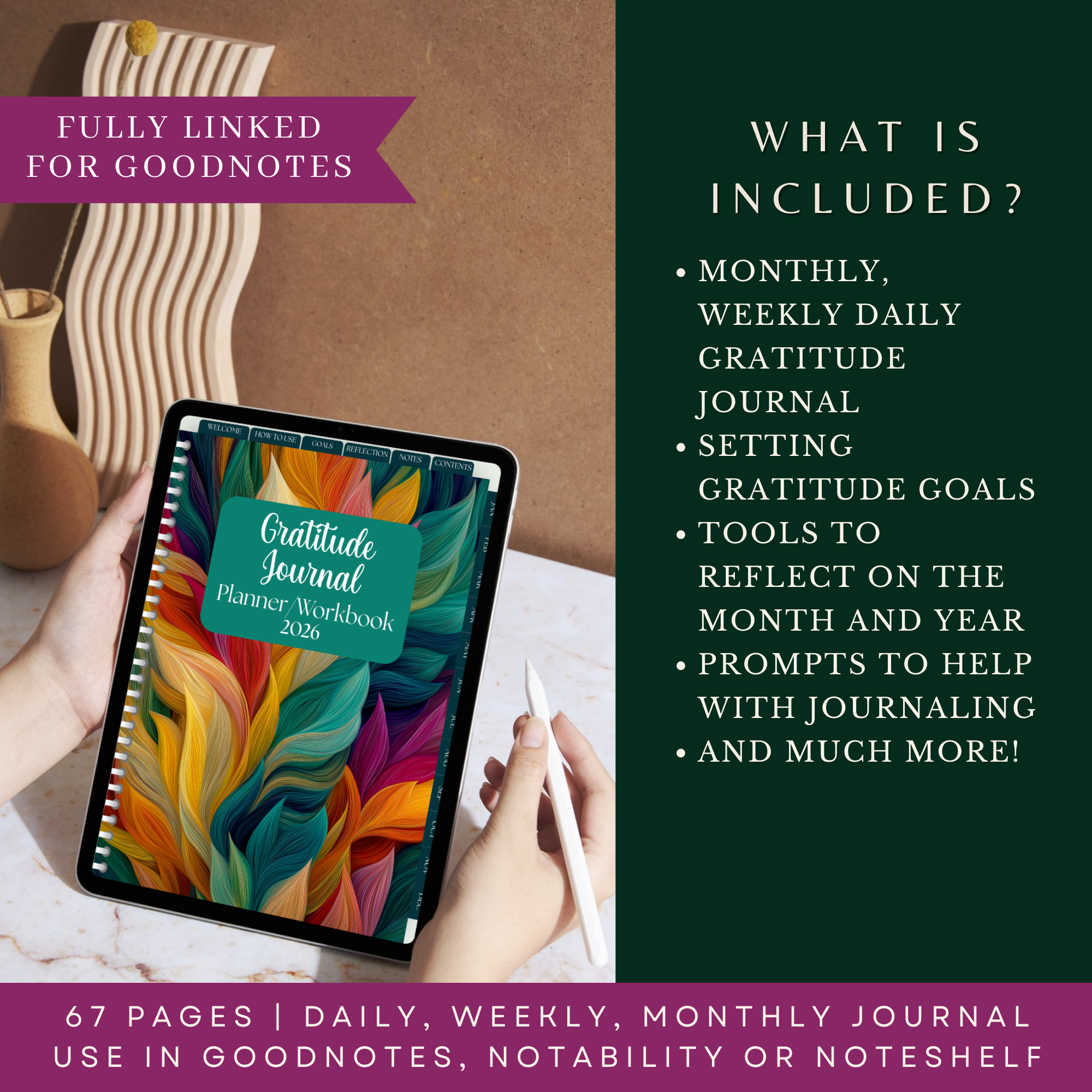 2026 Digital Gratitude Journal Planner Workbook