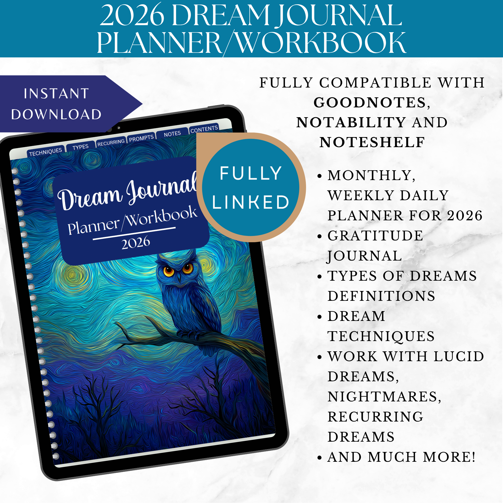 2026 Dream Journal Digital Planner Workbook