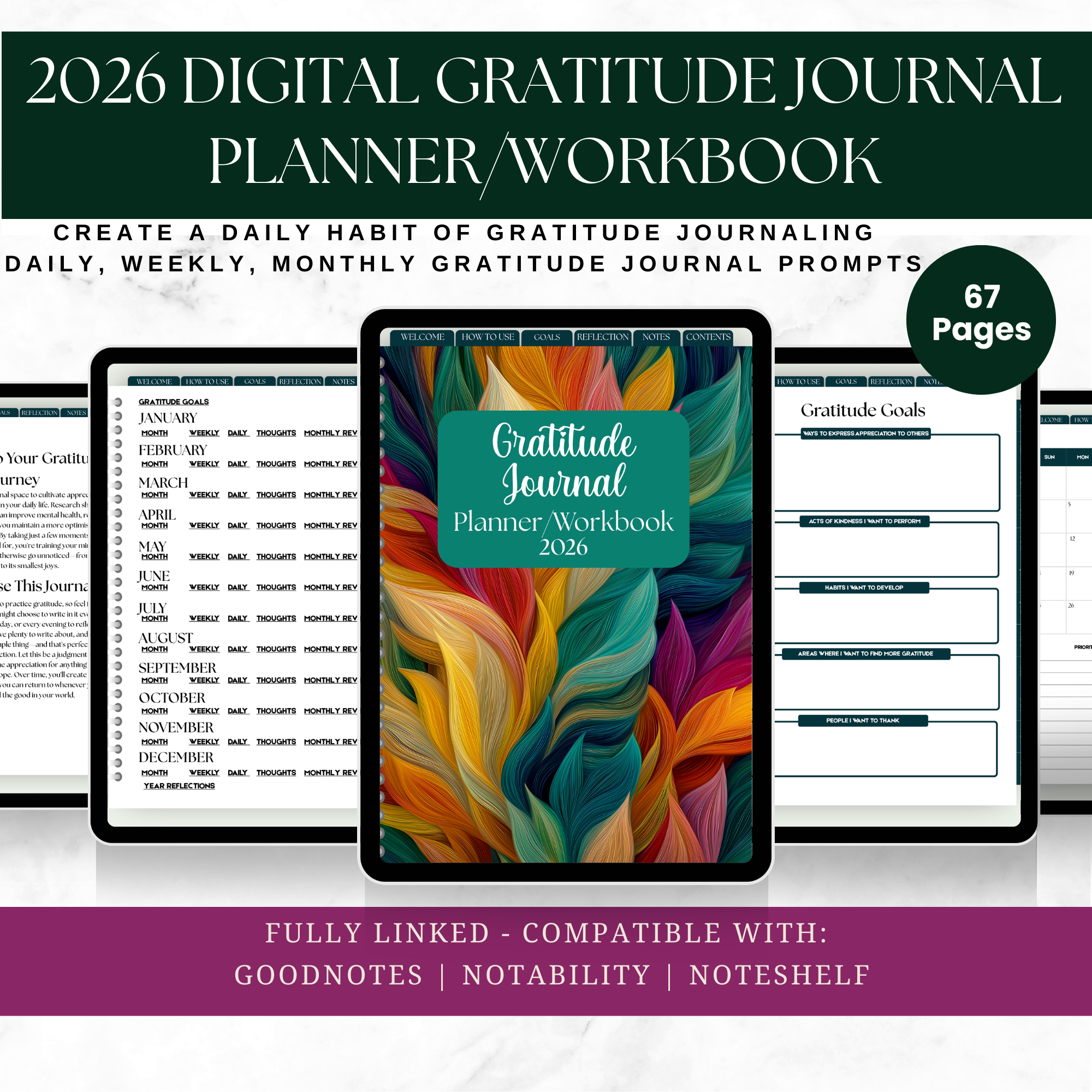 2026 Digital Gratitude Journal Planner Workbook