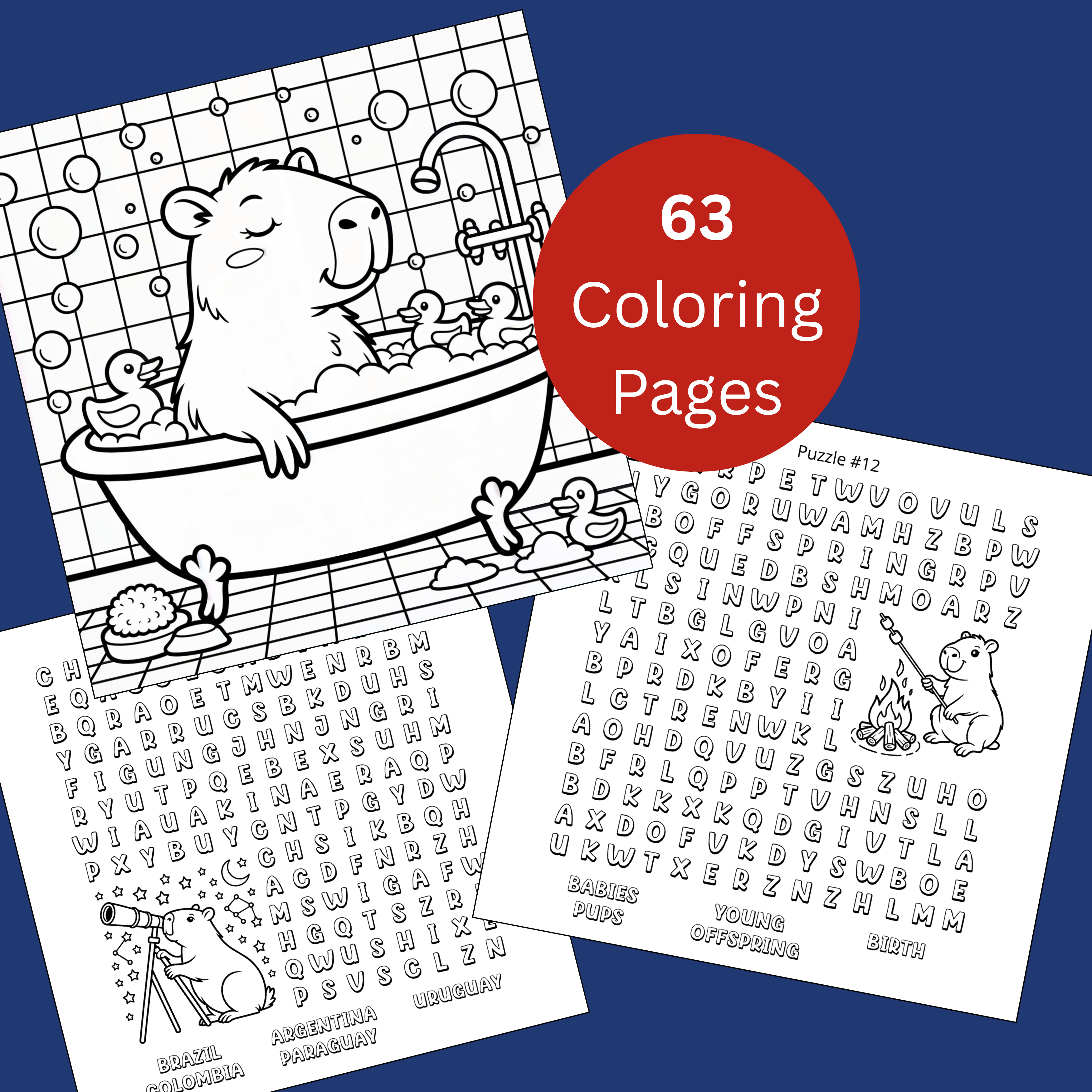Capybara Word Search Coloring Pages